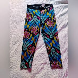 Nike Black and Blue Leggings with Psychedelic Design